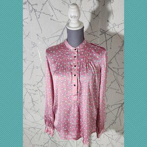 Koton Pink Hearts Printed Satin Pleated Popover Blouse
